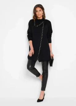 Damen bonprix Bekleidung·Umstandsmode|Bekleidung·Jeans|Longstrickjacke mit Nietendetails