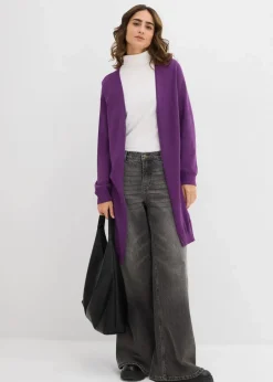 Damen bonprix Strickmode|Pullover & Strickjacken|Longstrickjacke mit Rollkanten