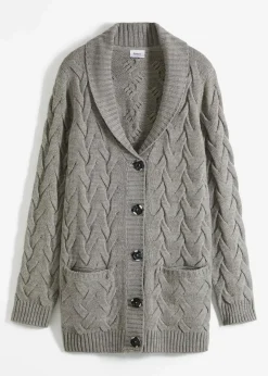 Discount Longstrickjacke mit Schalkragen und Zopfmuster Damen Bekleidung·Umstandsmode|Pullover & Strickjacken