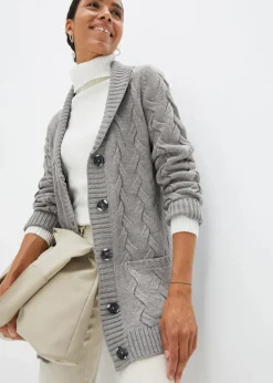 Discount Longstrickjacke mit Schalkragen und Zopfmuster Damen Bekleidung·Umstandsmode|Pullover & Strickjacken