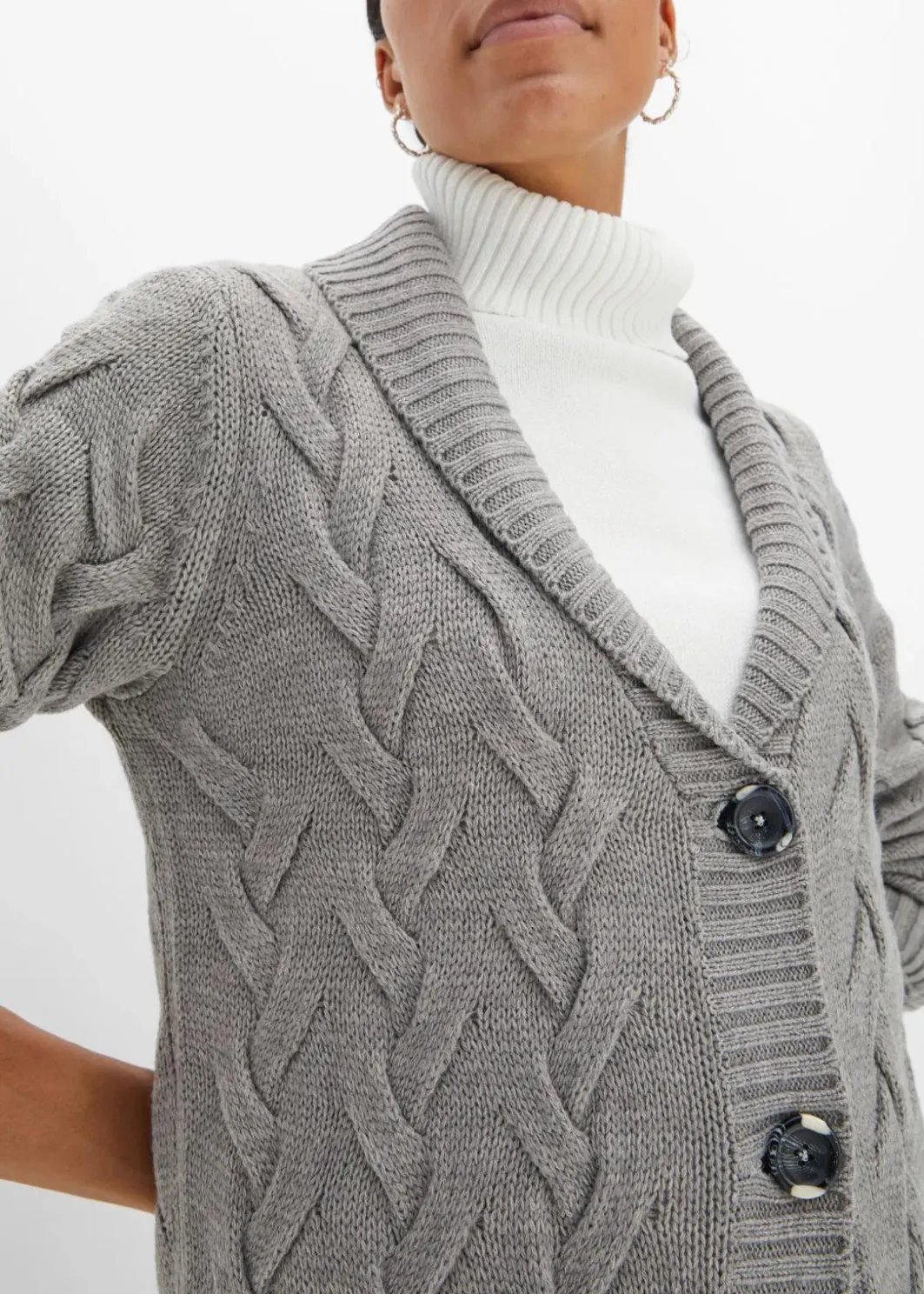 Discount Longstrickjacke mit Schalkragen und Zopfmuster Damen Bekleidung·Umstandsmode|Pullover & Strickjacken