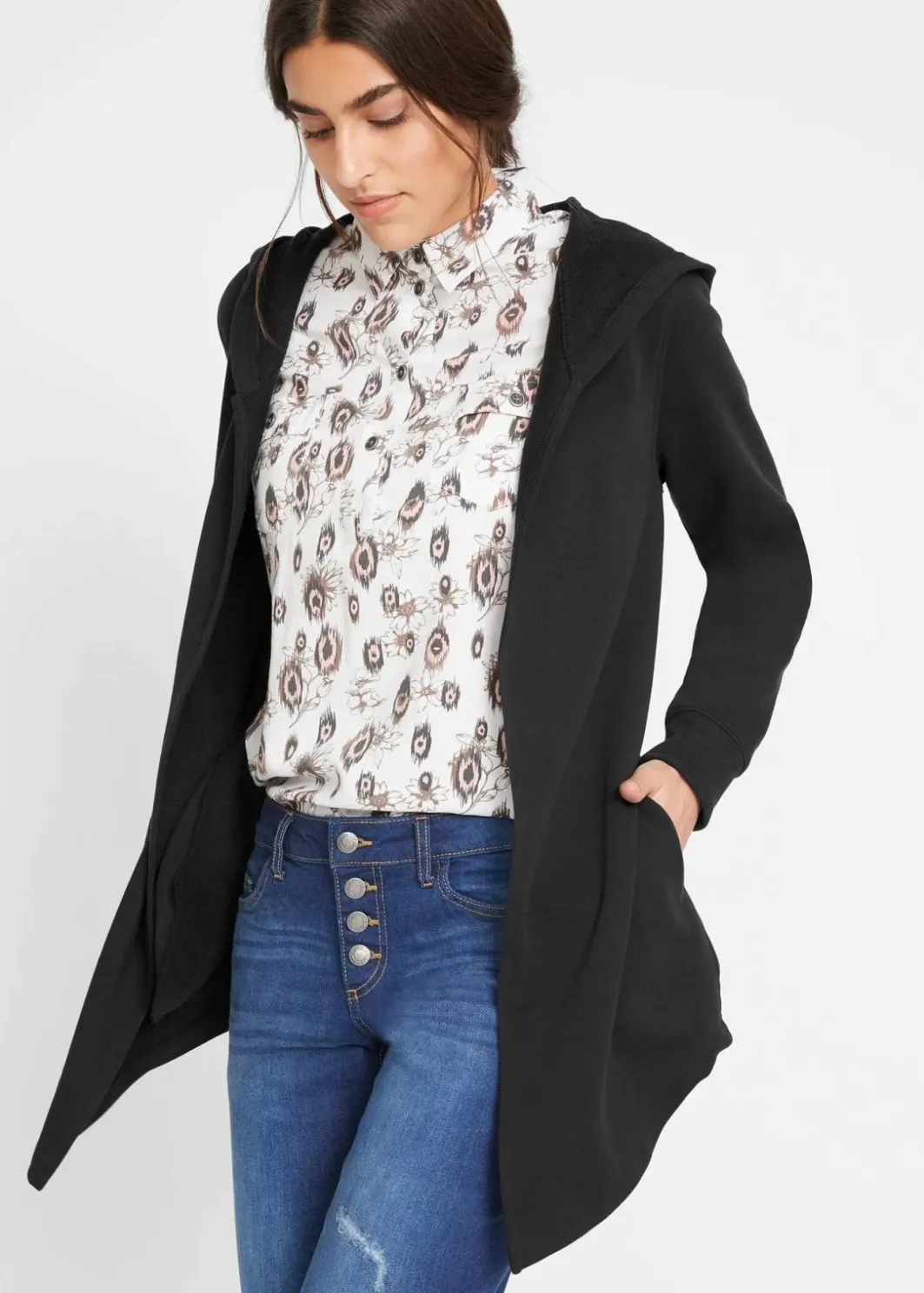 Damen bonprix Bekleidung·Blusen & Tuniken|Sweat|Long-Sweatjacke aus Baumwoll-Mix