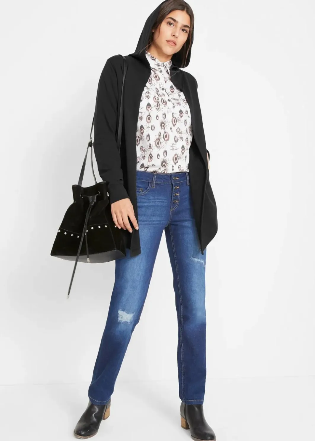 Damen bonprix Bekleidung·Blusen & Tuniken|Sweat|Long-Sweatjacke aus Baumwoll-Mix
