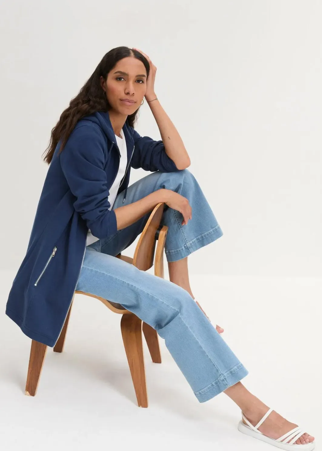 Hot Long-Sweatjacke mit Reißverschlusstaschen Damen Sweat|Bekleidung·Blusen & Tuniken
