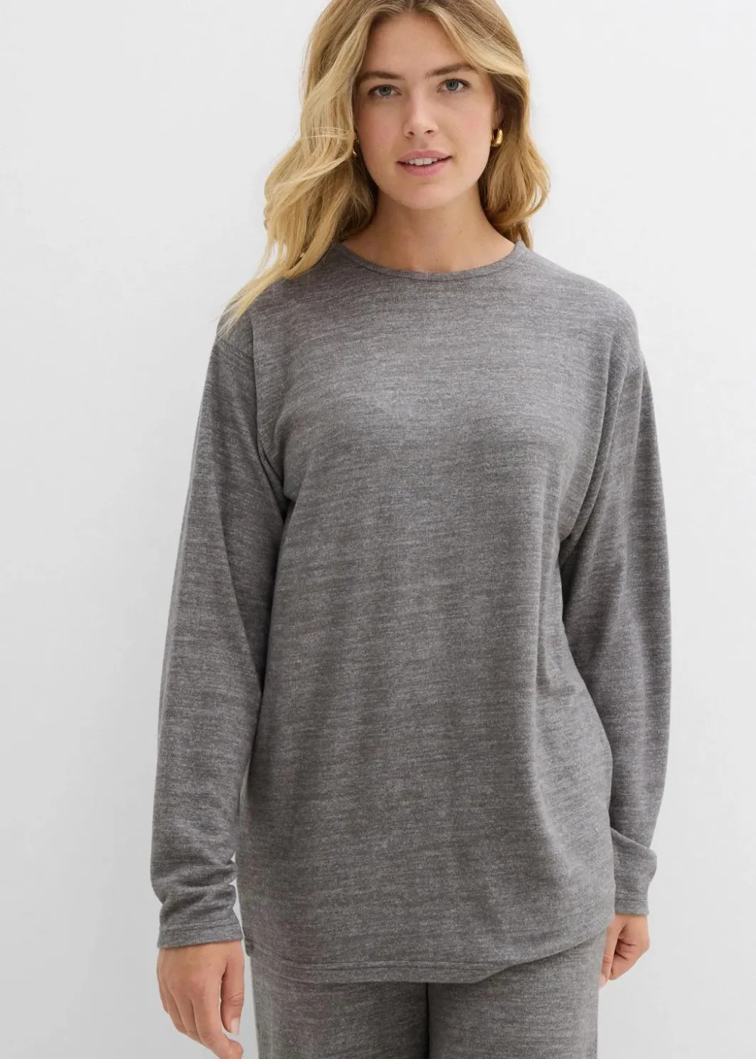 Damen bonprix Sweat|Zweiteiler & Sets|Long-Sweatshirt in Strickoptik