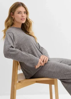 Damen bonprix Sweat|Zweiteiler & Sets|Long-Sweatshirt in Strickoptik