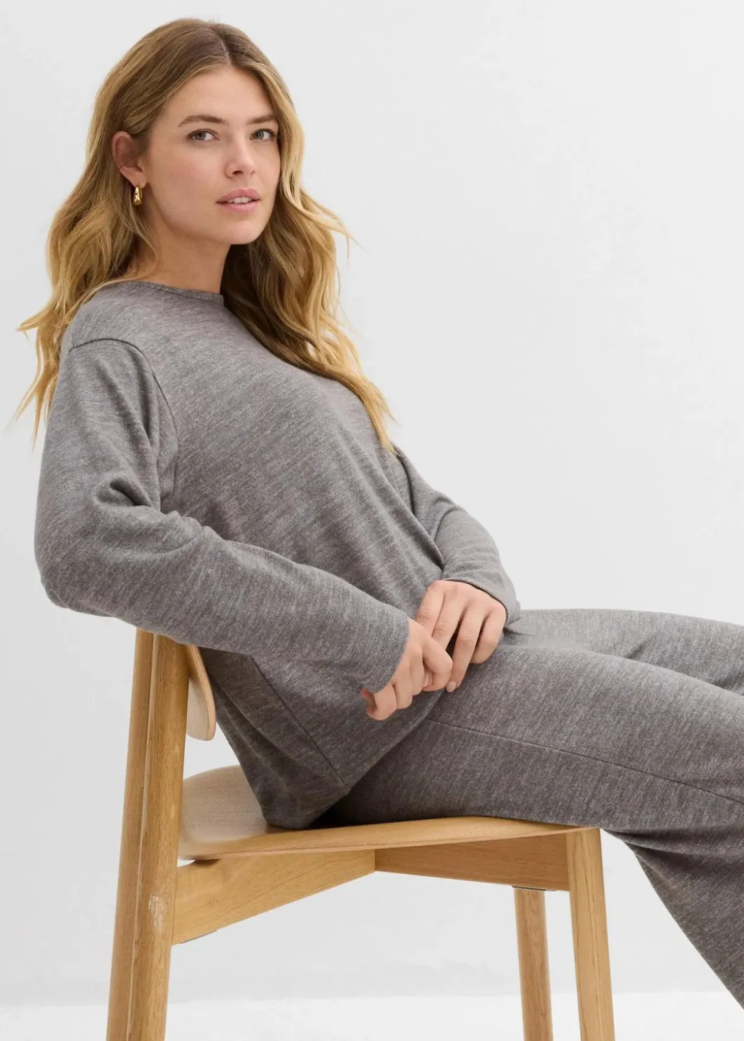 Damen bonprix Sweat|Zweiteiler & Sets|Long-Sweatshirt in Strickoptik