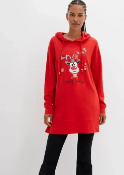 Long-Sweatshirt mit Seitenschlitz und Kapuze Damen Sweat|Bekleidung·Blusen & Tuniken