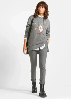 Damen bonprix Bekleidung·Blusen & Tuniken|Sweat|Long-Sweatshirt mit Seitenschlitz und Kapuze