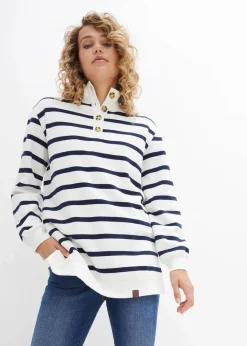 Damen bonprix Sweat|Bekleidung·Blusen & Tuniken|Longsweatshirt mit Troyer-Kragen
