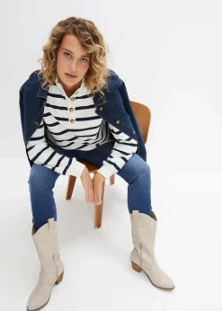 Damen bonprix Sweat|Bekleidung·Blusen & Tuniken|Longsweatshirt mit Troyer-Kragen