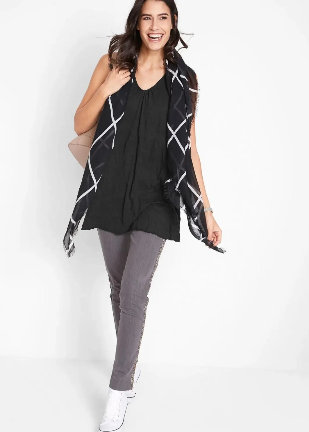 Damen bonprix Shirts & Tops|Long-Top mit Crash-Effekt