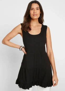 Damen bonprix Nachhaltigere Materialien|Shirts & Tops|Long-Top mit Volants und breiten Trägern