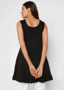 Damen bonprix Nachhaltigere Materialien|Shirts & Tops|Long-Top mit Volants und breiten Trägern