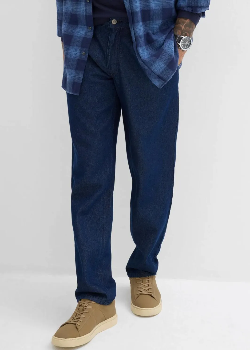 Herren bonprix Große Größen|Jeans|Loose Fit Jeans mit Bundfalten, Straight