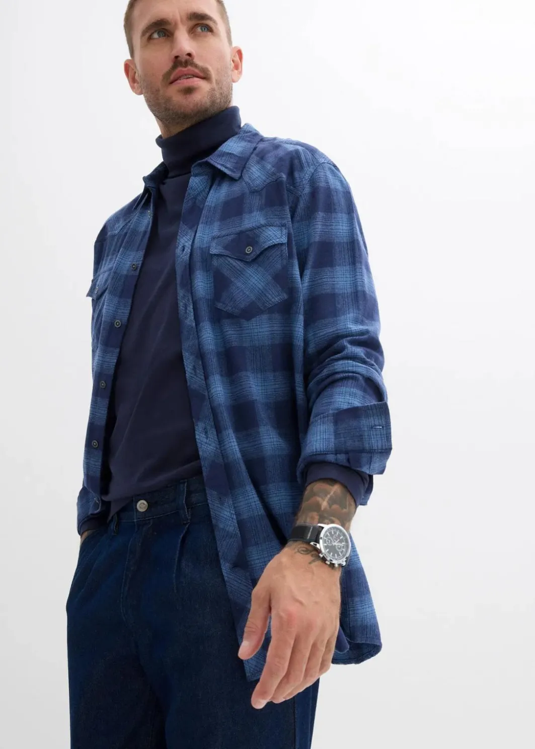 Herren bonprix Große Größen|Jeans|Loose Fit Jeans mit Bundfalten, Straight