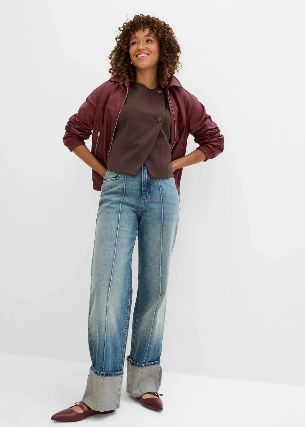 Damen bonprix Kurzgrößen|Bekleidung·Shirts & Tops|Loose Straight-Jeans High Waist