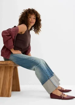 Damen bonprix Kurzgrößen|Bekleidung·Shirts & Tops|Loose Straight-Jeans High Waist