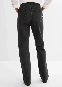 Outlet Loose Straight-Jeans High Waist, Bequembund mit Strass Damen Jeans