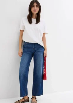 Damen bonprix Bekleidung·Shirts & Tops|Jeans|Loose Straight-Jeans Mid Waist, cropped