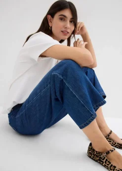 Damen bonprix Bekleidung·Shirts & Tops|Jeans|Loose Straight-Jeans Mid Waist, cropped