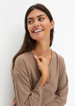 Damen bonprix Wäsche·Homewear|Wäsche·Nachtwäsche|Loungewear Hausanzug mit weitem Bein aus weicher Rippe