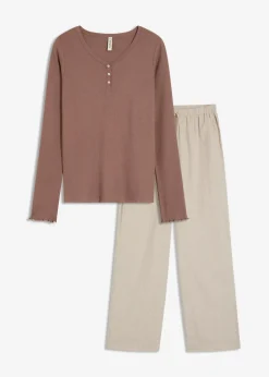 Sale Loungewear Rippshirt mit gewebter Hose Damen Wäsche·Nachtwäsche|Nachtwäsche