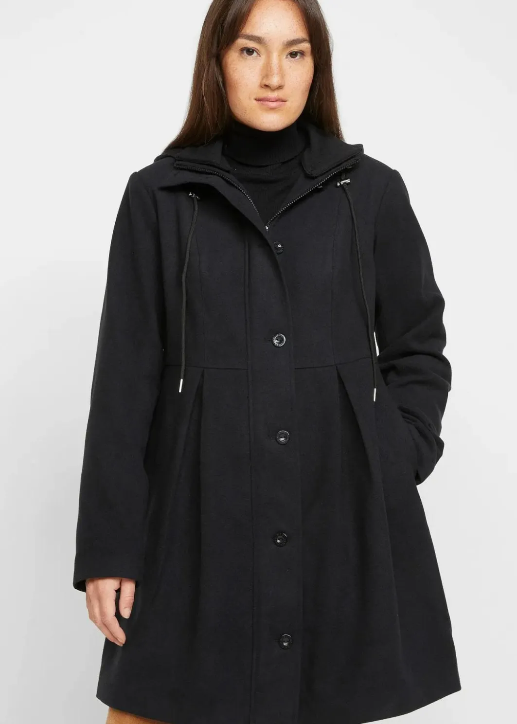 Damen bonprix Bekleidung·Hosen|Jacken & Mäntel|Mantel mit Kapuze und Bundfalten, A-Linie