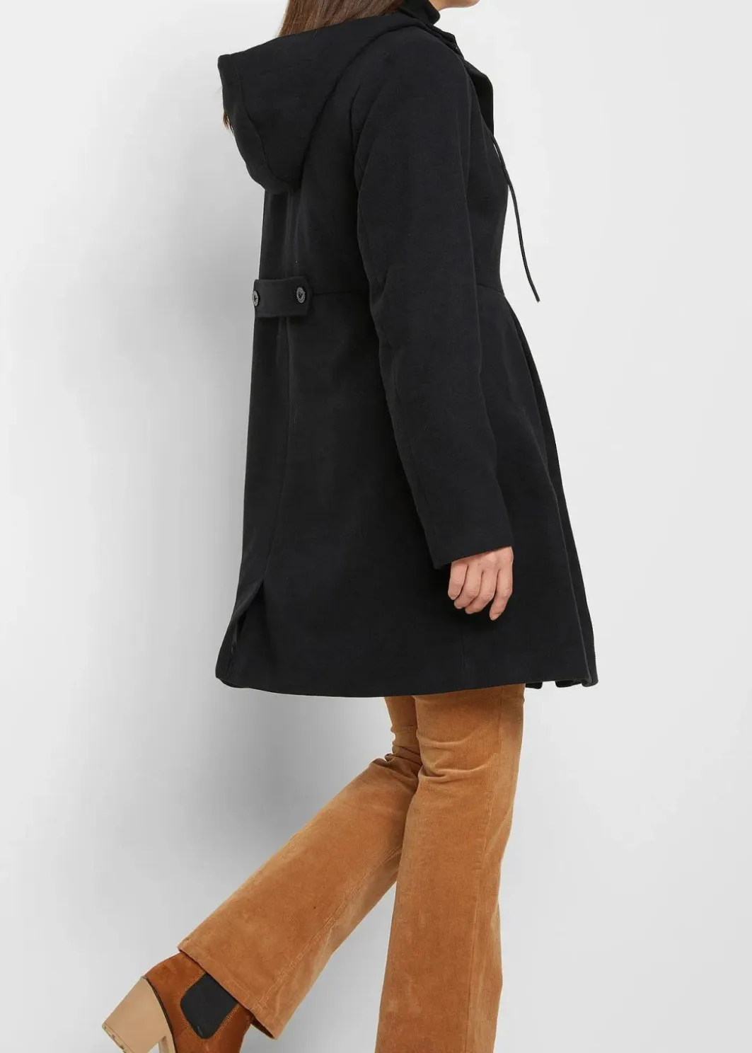 Damen bonprix Bekleidung·Hosen|Jacken & Mäntel|Mantel mit Kapuze und Bundfalten, A-Linie