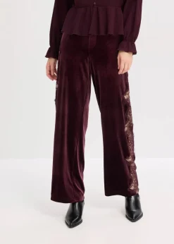 Damen bonprix Hosen|Bekleidung·Kleider|Marlenehose aus softem Samt mit Spitzeneinsatz