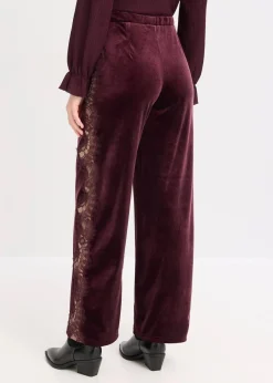 Damen bonprix Hosen|Bekleidung·Kleider|Marlenehose aus softem Samt mit Spitzeneinsatz