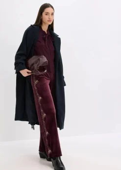 Damen bonprix Hosen|Bekleidung·Kleider|Marlenehose aus softem Samt mit Spitzeneinsatz