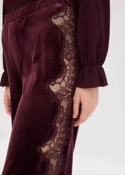 Damen bonprix Hosen|Bekleidung·Kleider|Marlenehose aus softem Samt mit Spitzeneinsatz