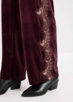 Damen bonprix Hosen|Bekleidung·Kleider|Marlenehose aus softem Samt mit Spitzeneinsatz