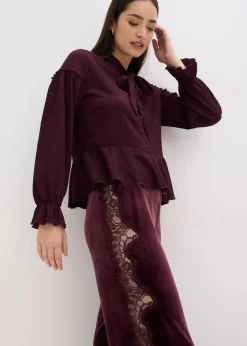 Damen bonprix Hosen|Bekleidung·Kleider|Marlenehose aus softem Samt mit Spitzeneinsatz