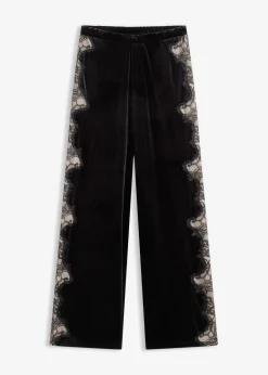Damen bonprix Bekleidung·Kleider|Hosen|Marlenehose aus softem Samt mit Spitzeneinsatz