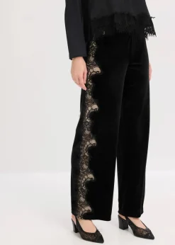 Damen bonprix Bekleidung·Kleider|Hosen|Marlenehose aus softem Samt mit Spitzeneinsatz