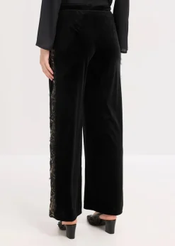 Damen bonprix Bekleidung·Kleider|Hosen|Marlenehose aus softem Samt mit Spitzeneinsatz