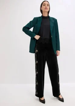 Damen bonprix Bekleidung·Kleider|Hosen|Marlenehose aus softem Samt mit Spitzeneinsatz
