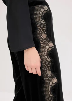 Damen bonprix Bekleidung·Kleider|Hosen|Marlenehose aus softem Samt mit Spitzeneinsatz