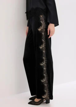 Damen bonprix Bekleidung·Kleider|Hosen|Marlenehose aus softem Samt mit Spitzeneinsatz