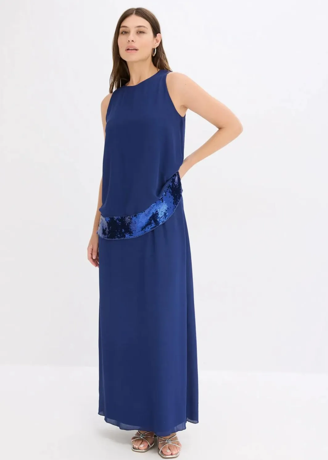 Damen bonprix Festliche Mode|Kleider|Maxikleid aus feinem Georgette mit Pailletten