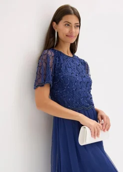 Damen bonprix Bekleidung·Pullover & Strickjacken|Festliche Mode|Maxikleid aus feinem Tüll mit Paillettenstickerei