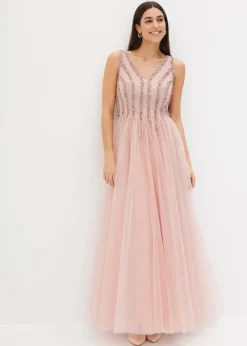 Outlet Maxikleid aus feinem Tüll mit Paillettenstickerei Damen Kleider|Festliche Mode