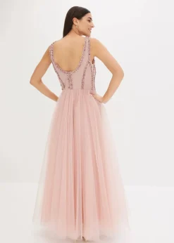 Outlet Maxikleid aus feinem Tüll mit Paillettenstickerei Damen Kleider|Festliche Mode