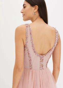 Outlet Maxikleid aus feinem Tüll mit Paillettenstickerei Damen Kleider|Festliche Mode