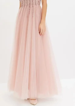Outlet Maxikleid aus feinem Tüll mit Paillettenstickerei Damen Kleider|Festliche Mode