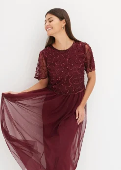 Damen bonprix Kleider|Festliche Mode|Maxikleid aus feinem Tüll mit Paillettenstickerei