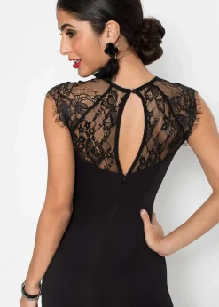 Sale Maxikleid aus fester Scuba-Qualität mit Spitze Damen Kurzgrößen|Kurzgrößen