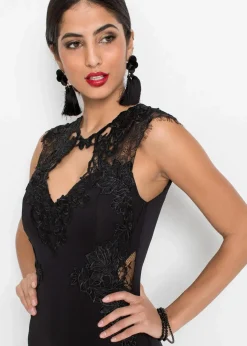 Sale Maxikleid aus fester Scuba-Qualität mit Spitze Damen Kurzgrößen|Kurzgrößen